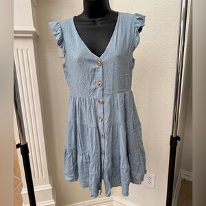 Sage Light Blue Ruffle Sleeve Mini Dress